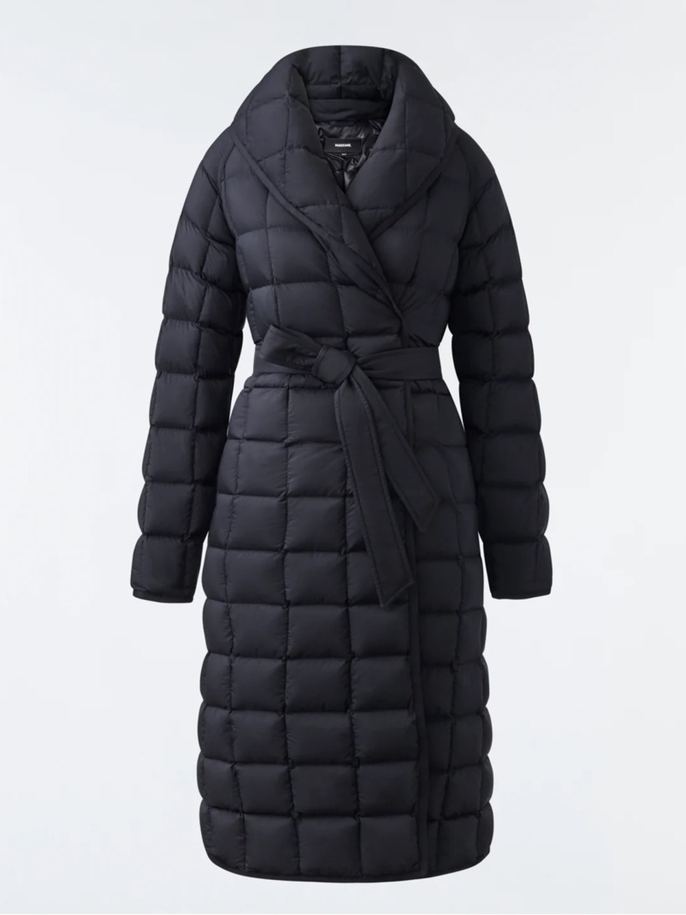 Mackage Black Quilted Belted Long Puffer Coat with Shawl Collar